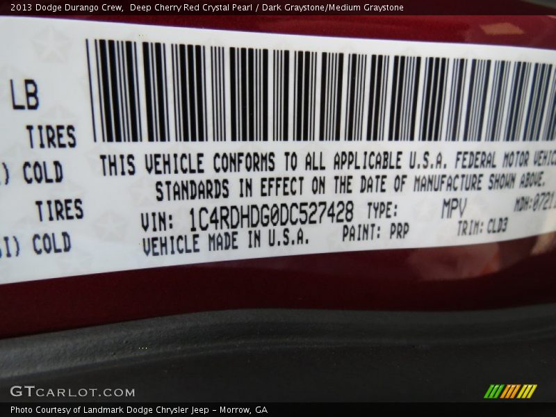 2013 Durango Crew Deep Cherry Red Crystal Pearl Color Code PRP