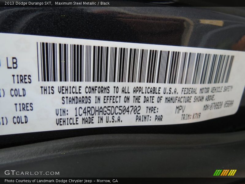 2013 Durango SXT Maximum Steel Metallic Color Code PAR