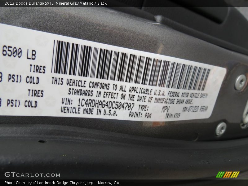 2013 Durango SXT Mineral Gray Metallic Color Code PDM
