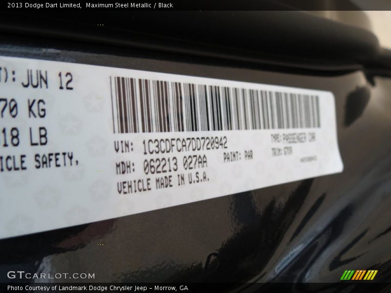2013 Dart Limited Maximum Steel Metallic Color Code PAR