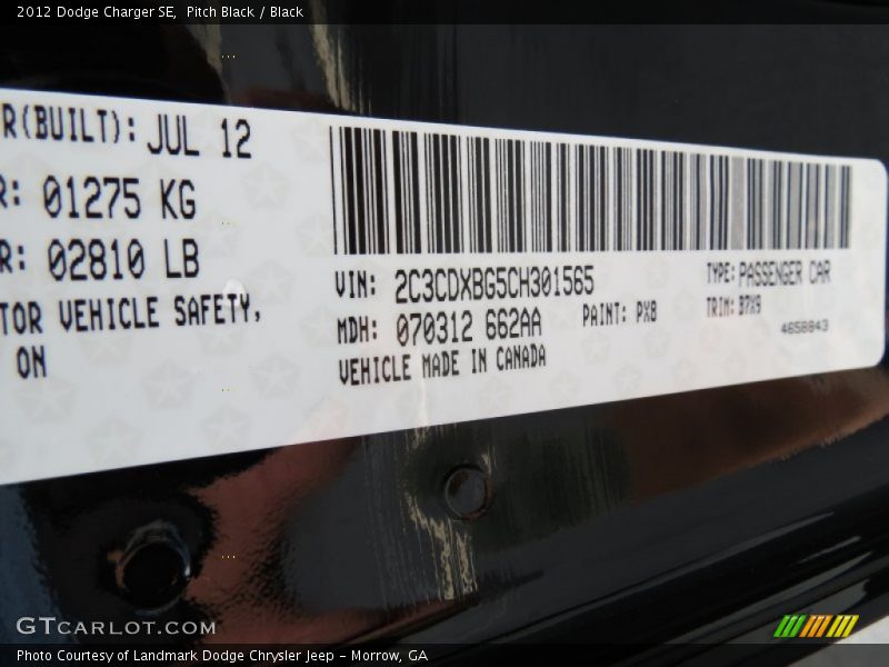 Pitch Black / Black 2012 Dodge Charger SE