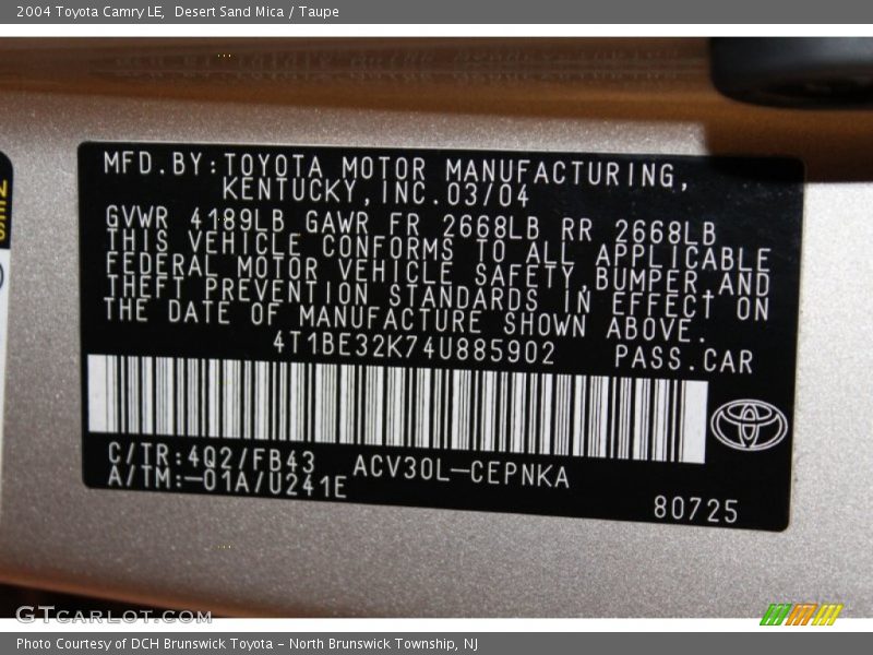 Desert Sand Mica / Taupe 2004 Toyota Camry LE