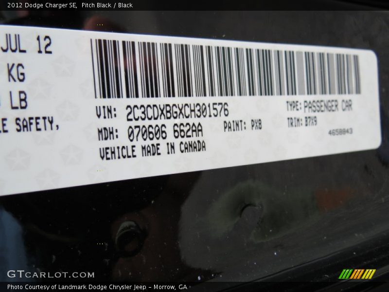 Pitch Black / Black 2012 Dodge Charger SE