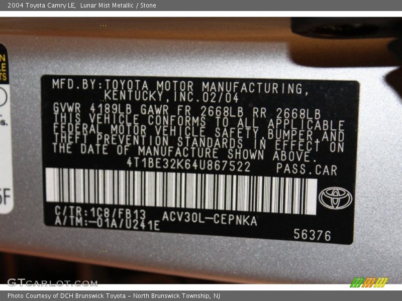 Lunar Mist Metallic / Stone 2004 Toyota Camry LE