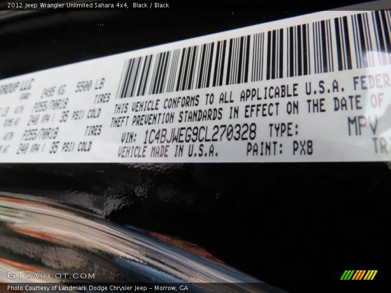 2012 Wrangler Unlimited Sahara 4x4 Black Color Code PX8