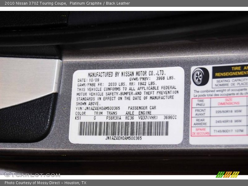 Platinum Graphite / Black Leather 2010 Nissan 370Z Touring Coupe