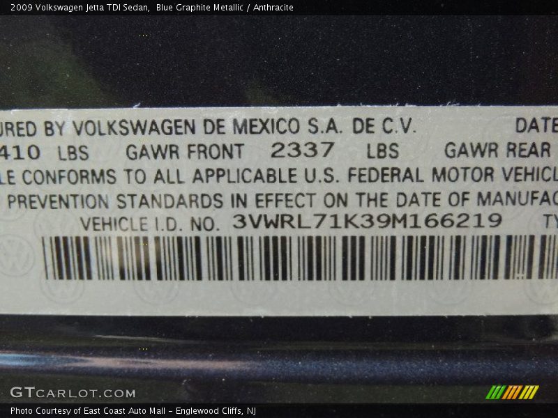 Blue Graphite Metallic / Anthracite 2009 Volkswagen Jetta TDI Sedan