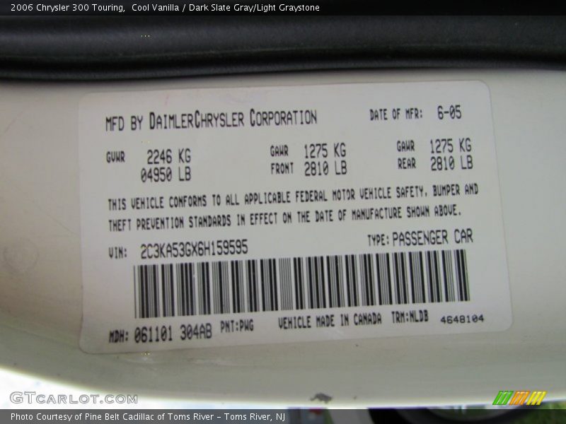 2006 300 Touring Cool Vanilla Color Code PWG