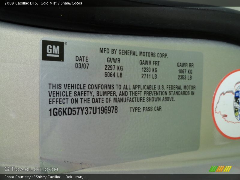 Gold Mist / Shale/Cocoa 2009 Cadillac DTS