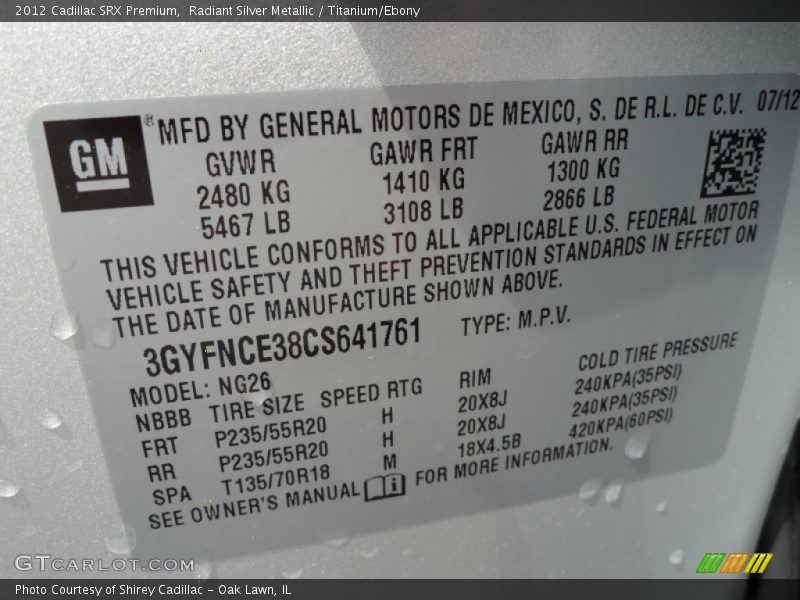 Radiant Silver Metallic / Titanium/Ebony 2012 Cadillac SRX Premium
