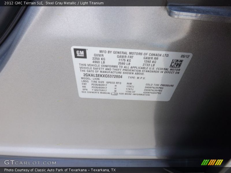 Steel Gray Metallic / Light Titanium 2012 GMC Terrain SLE