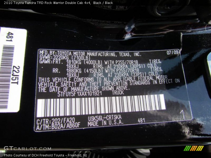 2010 Tundra TRD Rock Warrior Double Cab 4x4 Black Color Code 202