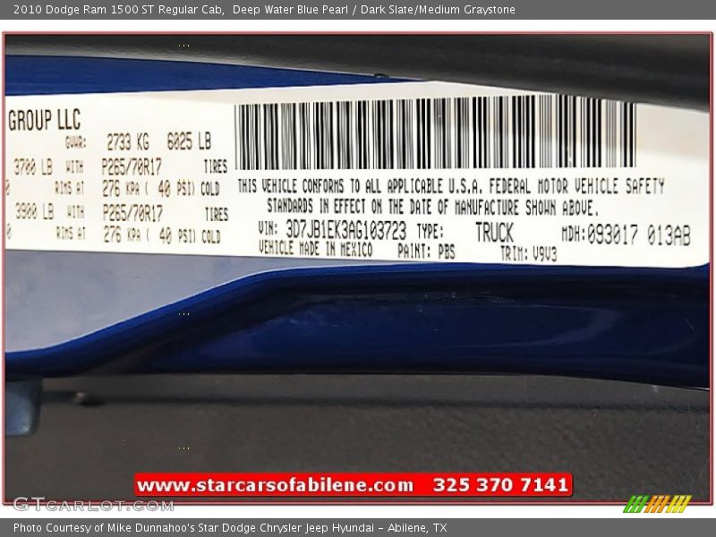 Deep Water Blue Pearl / Dark Slate/Medium Graystone 2010 Dodge Ram 1500 ST Regular Cab