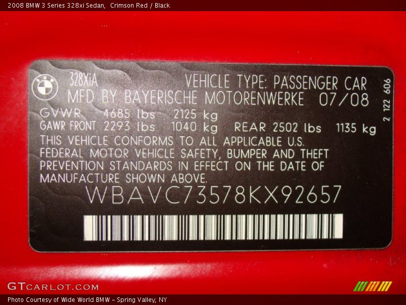 Crimson Red / Black 2008 BMW 3 Series 328xi Sedan