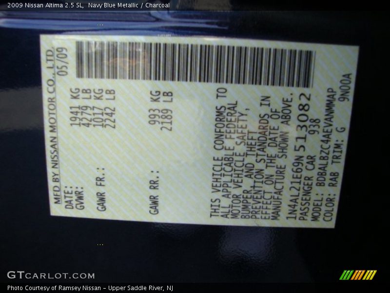 Navy Blue Metallic / Charcoal 2009 Nissan Altima 2.5 SL