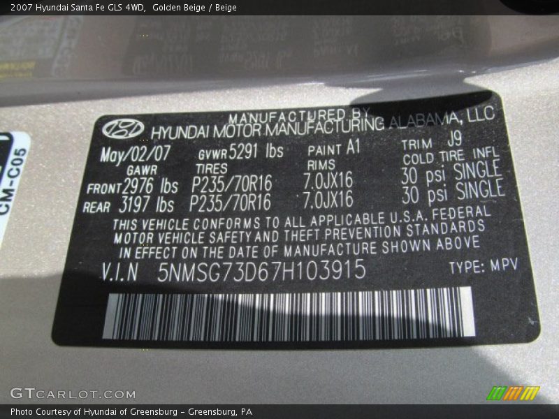 Golden Beige / Beige 2007 Hyundai Santa Fe GLS 4WD