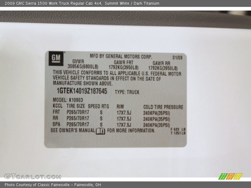 Summit White / Dark Titanium 2009 GMC Sierra 1500 Work Truck Regular Cab 4x4