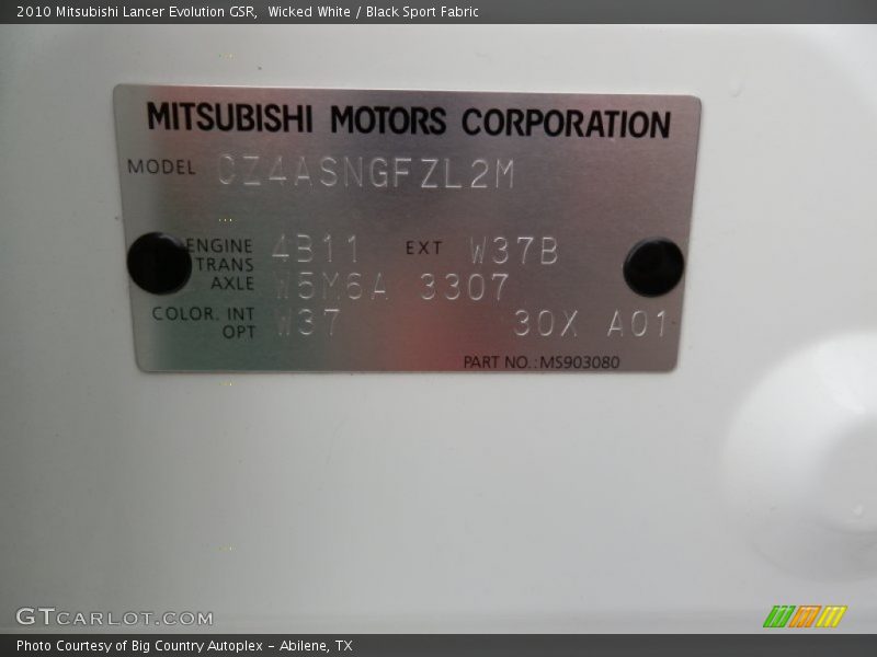 Wicked White / Black Sport Fabric 2010 Mitsubishi Lancer Evolution GSR