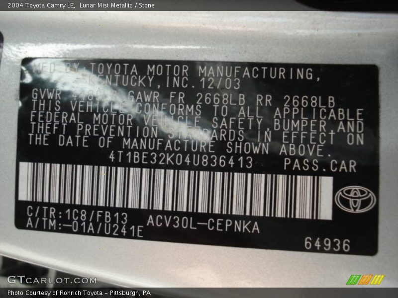 Lunar Mist Metallic / Stone 2004 Toyota Camry LE