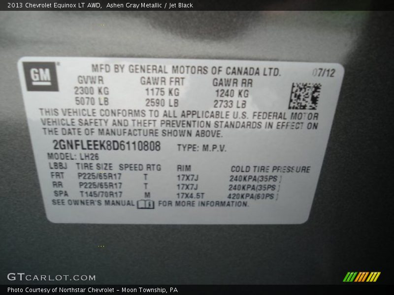 Ashen Gray Metallic / Jet Black 2013 Chevrolet Equinox LT AWD