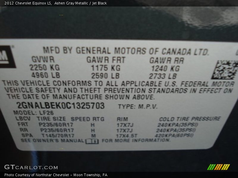 Ashen Gray Metallic / Jet Black 2012 Chevrolet Equinox LS