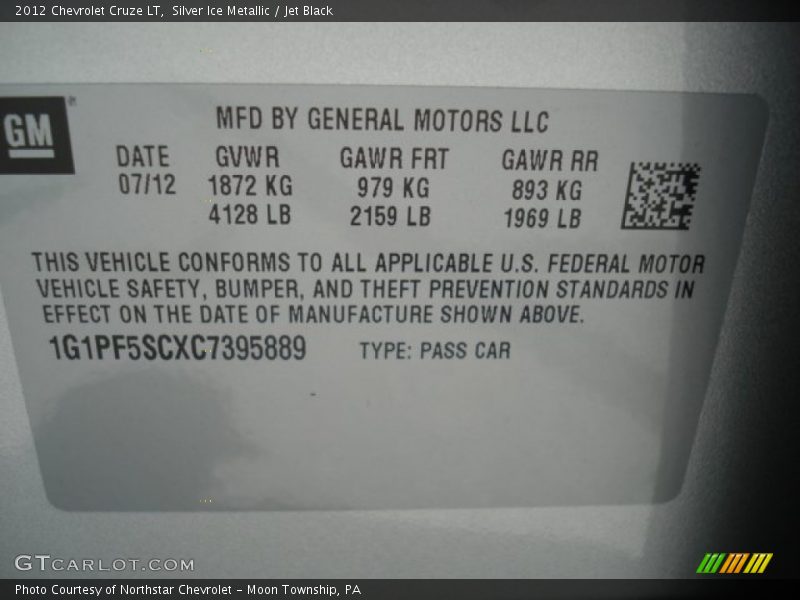 Silver Ice Metallic / Jet Black 2012 Chevrolet Cruze LT