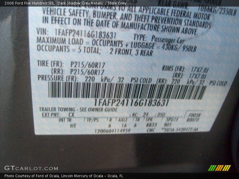 Dark Shadow Grey Metallic / Shale Grey 2006 Ford Five Hundred SEL