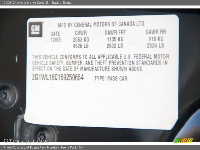 Black / Ebony 2006 Chevrolet Monte Carlo SS