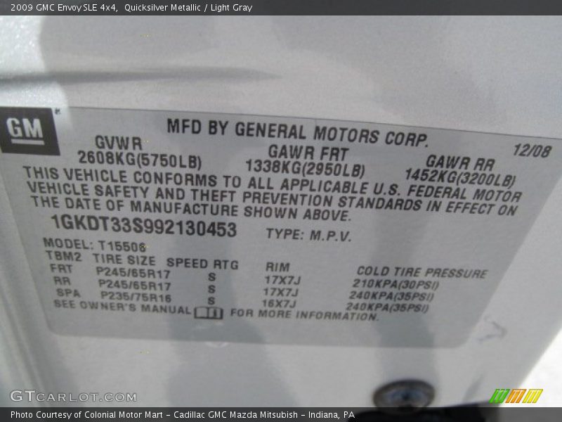 Quicksilver Metallic / Light Gray 2009 GMC Envoy SLE 4x4