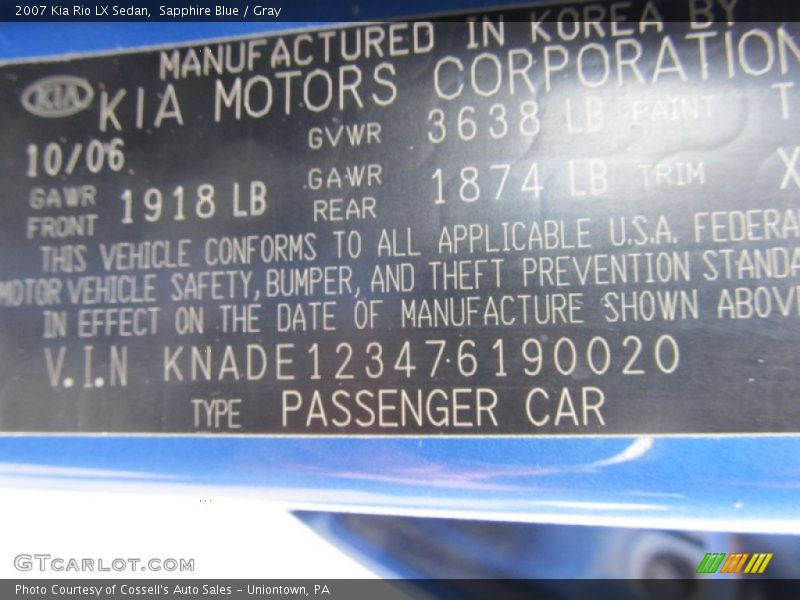 Sapphire Blue / Gray 2007 Kia Rio LX Sedan