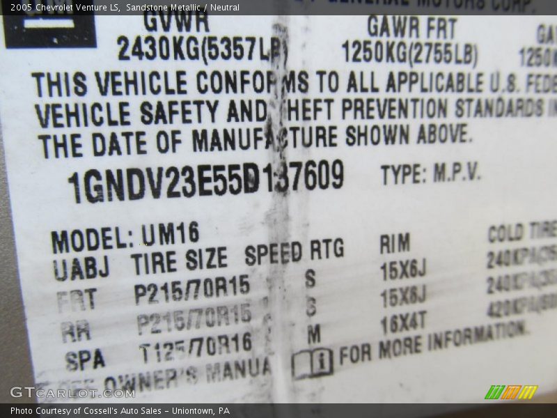 Sandstone Metallic / Neutral 2005 Chevrolet Venture LS