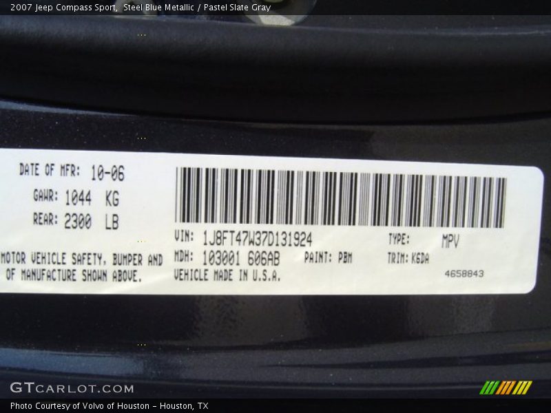 Steel Blue Metallic / Pastel Slate Gray 2007 Jeep Compass Sport