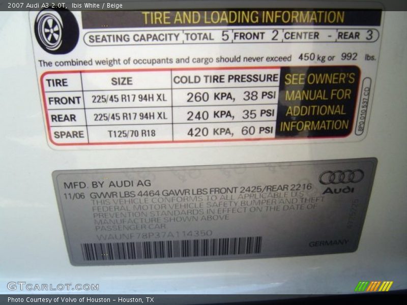 Ibis White / Beige 2007 Audi A3 2.0T