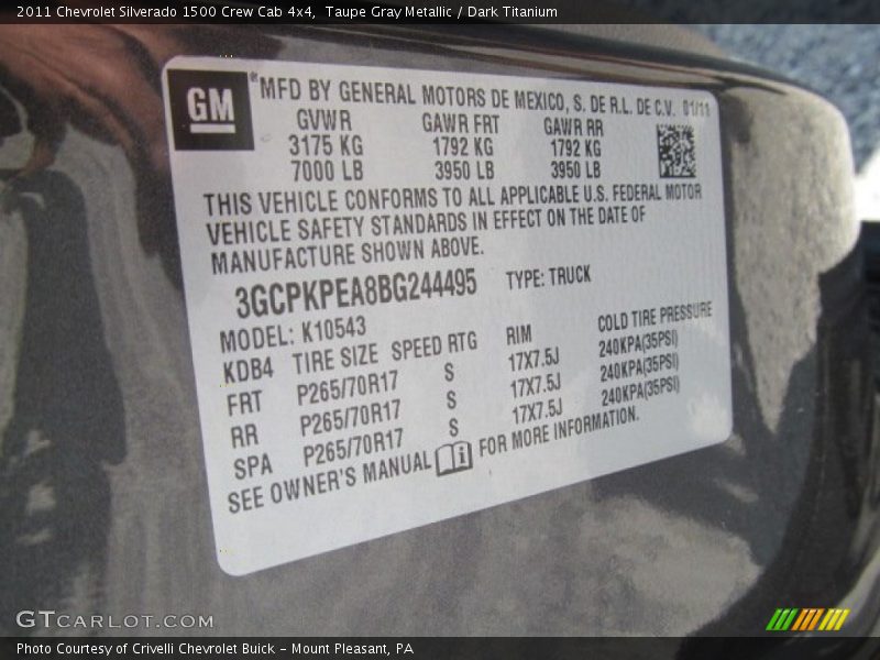 Taupe Gray Metallic / Dark Titanium 2011 Chevrolet Silverado 1500 Crew Cab 4x4