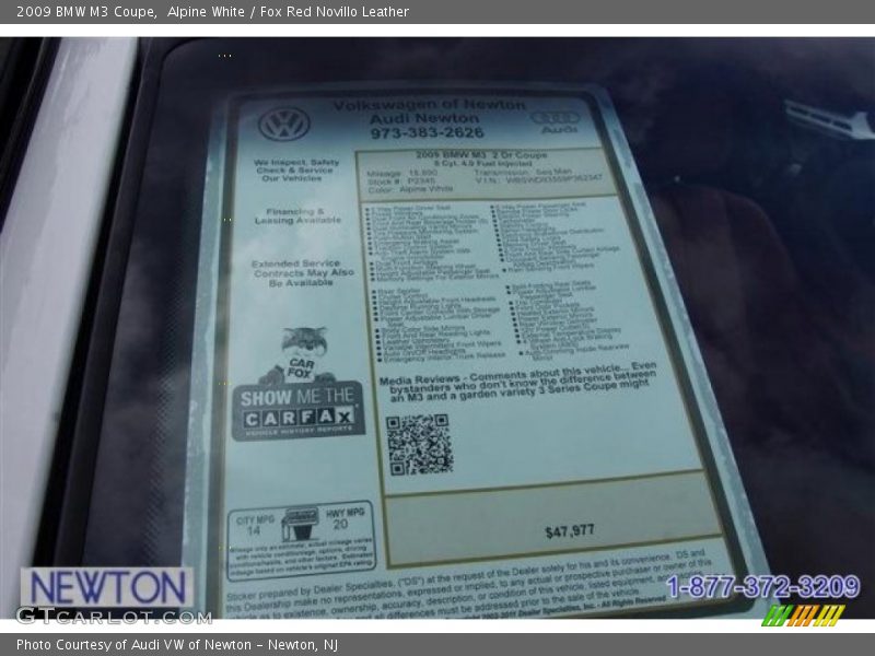 Alpine White / Fox Red Novillo Leather 2009 BMW M3 Coupe