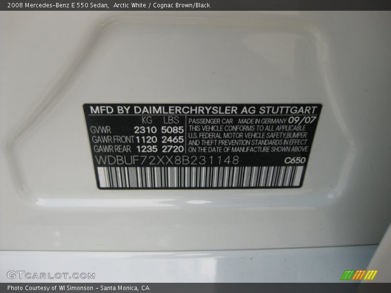 Arctic White / Cognac Brown/Black 2008 Mercedes-Benz E 550 Sedan