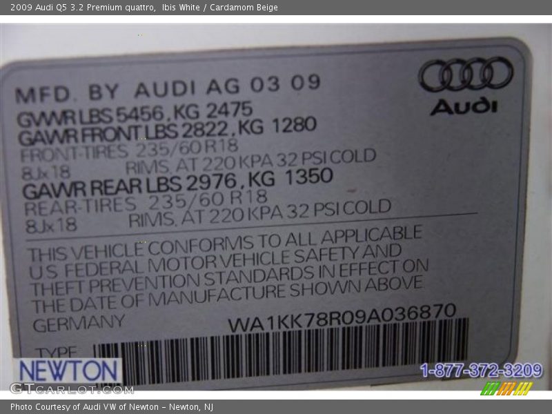 Ibis White / Cardamom Beige 2009 Audi Q5 3.2 Premium quattro