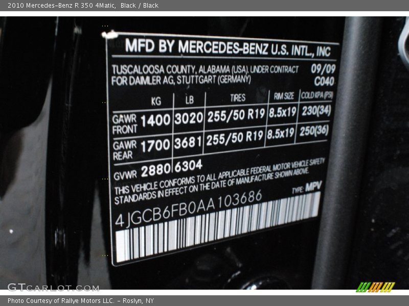 Black / Black 2010 Mercedes-Benz R 350 4Matic