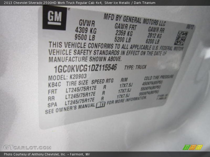 Silver Ice Metallic / Dark Titanium 2013 Chevrolet Silverado 2500HD Work Truck Regular Cab 4x4