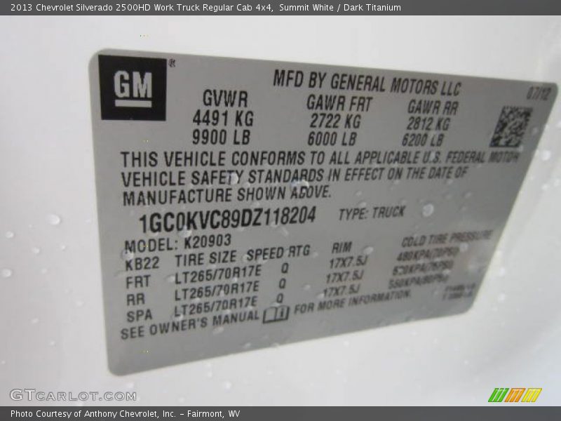 Summit White / Dark Titanium 2013 Chevrolet Silverado 2500HD Work Truck Regular Cab 4x4