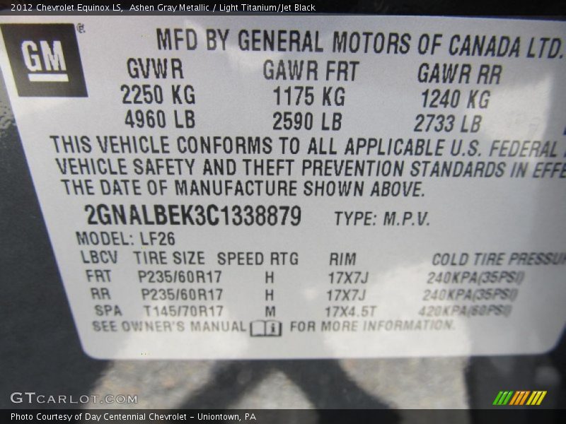 Ashen Gray Metallic / Light Titanium/Jet Black 2012 Chevrolet Equinox LS