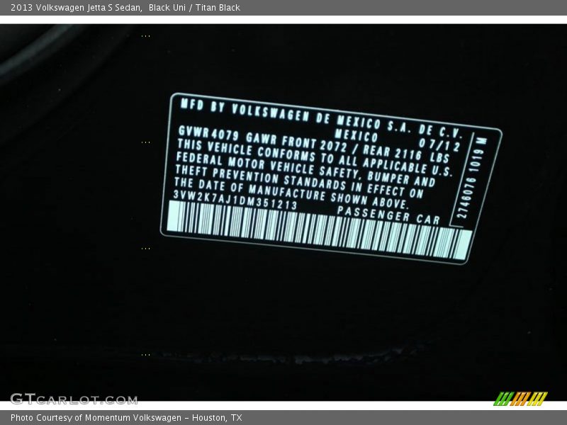Black Uni / Titan Black 2013 Volkswagen Jetta S Sedan
