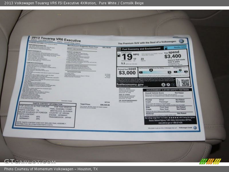  2013 Touareg VR6 FSI Executive 4XMotion Window Sticker