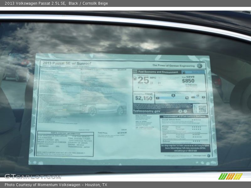 Black / Cornsilk Beige 2013 Volkswagen Passat 2.5L SE