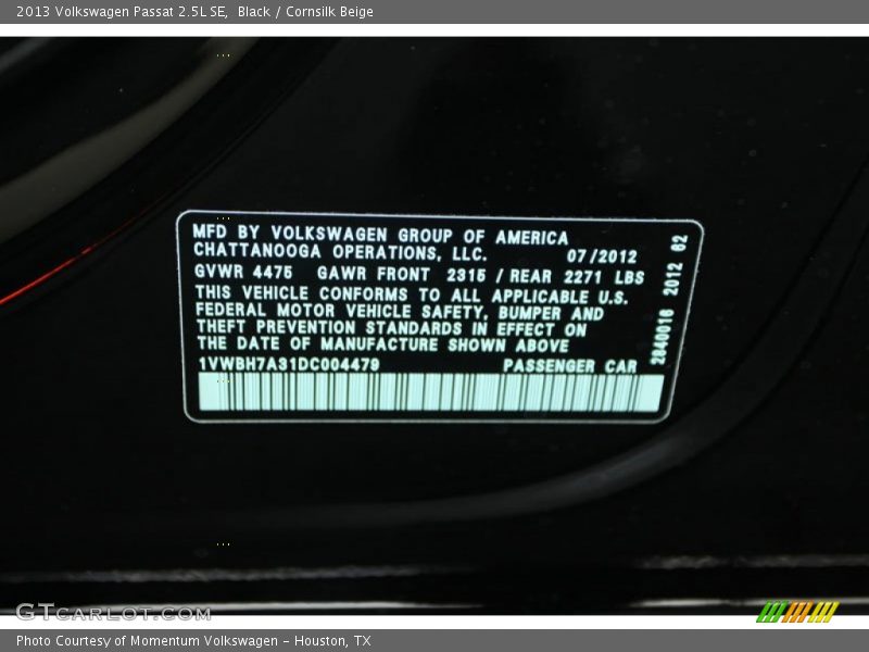 Black / Cornsilk Beige 2013 Volkswagen Passat 2.5L SE