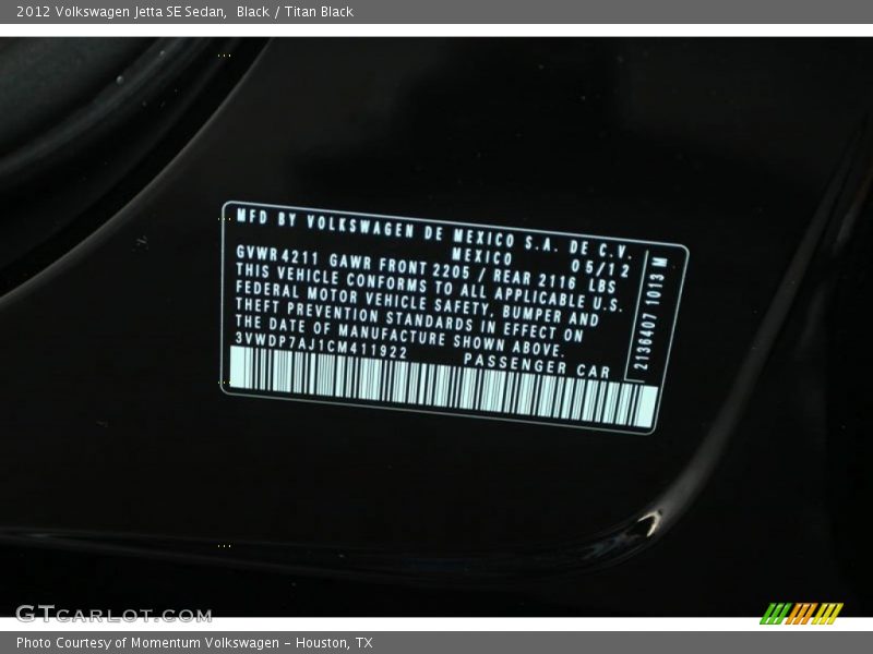 Black / Titan Black 2012 Volkswagen Jetta SE Sedan