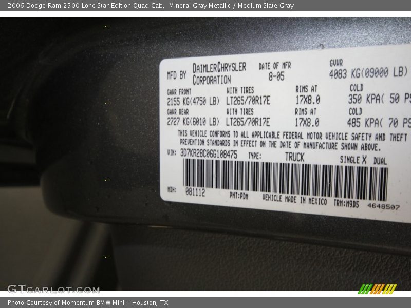 Mineral Gray Metallic / Medium Slate Gray 2006 Dodge Ram 2500 Lone Star Edition Quad Cab