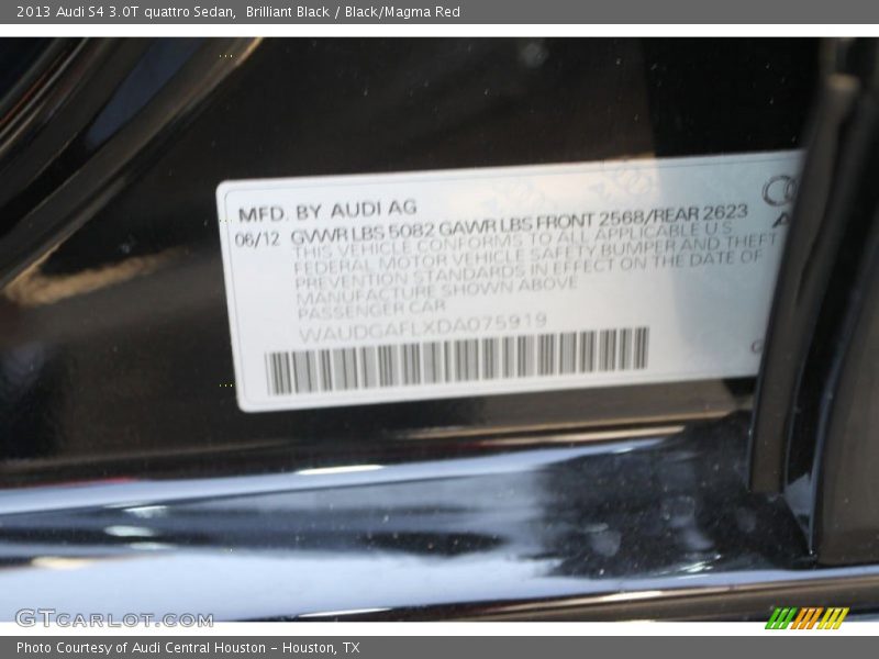 Brilliant Black / Black/Magma Red 2013 Audi S4 3.0T quattro Sedan