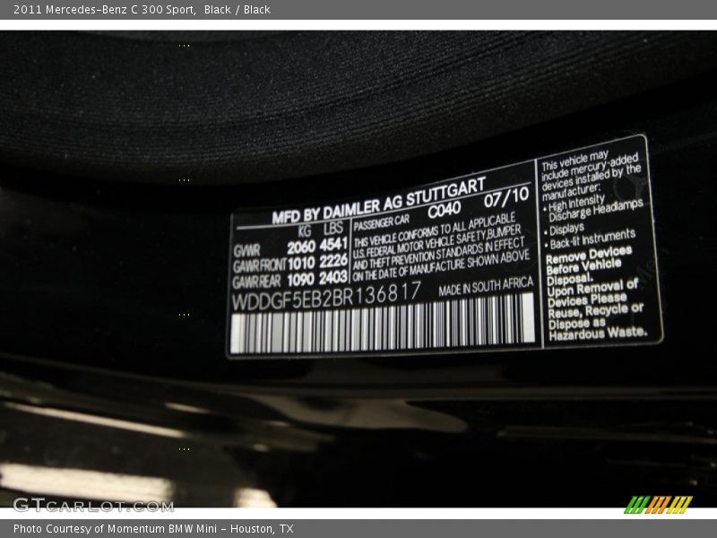 Black / Black 2011 Mercedes-Benz C 300 Sport