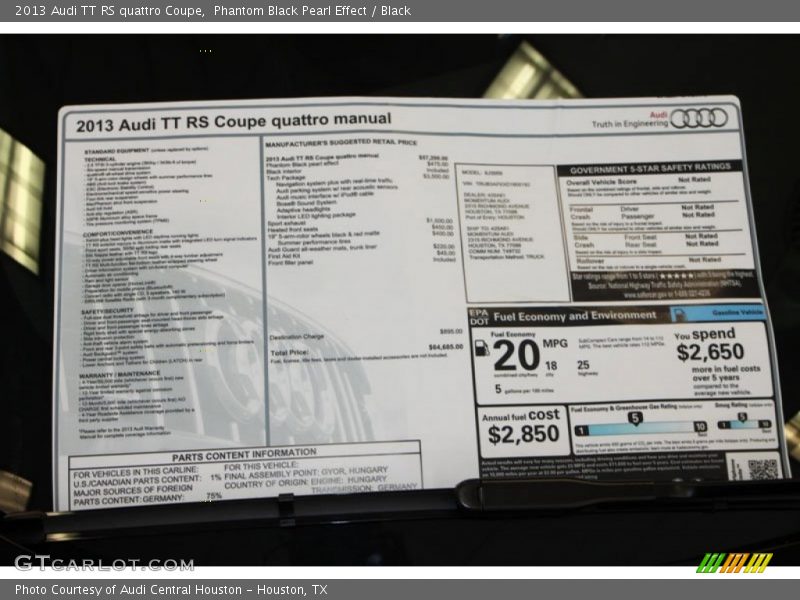  2013 TT RS quattro Coupe Window Sticker